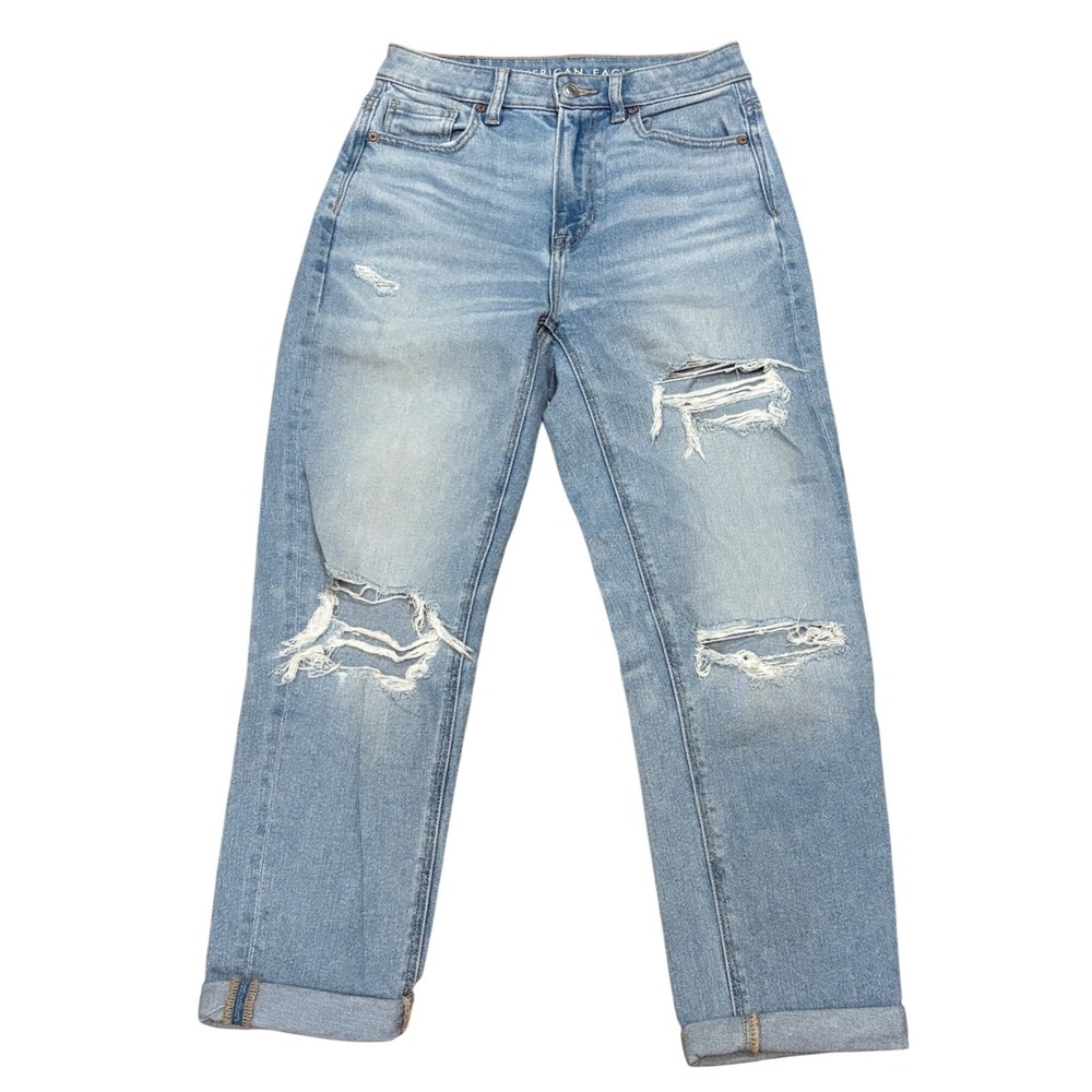American Eagle‎ Jeans Women 0 Short Blue Mom Straight High Rise Stretch Denim